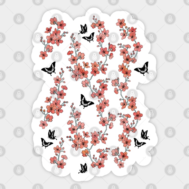 Peach pink sakura butterflies Sticker by adenaJ